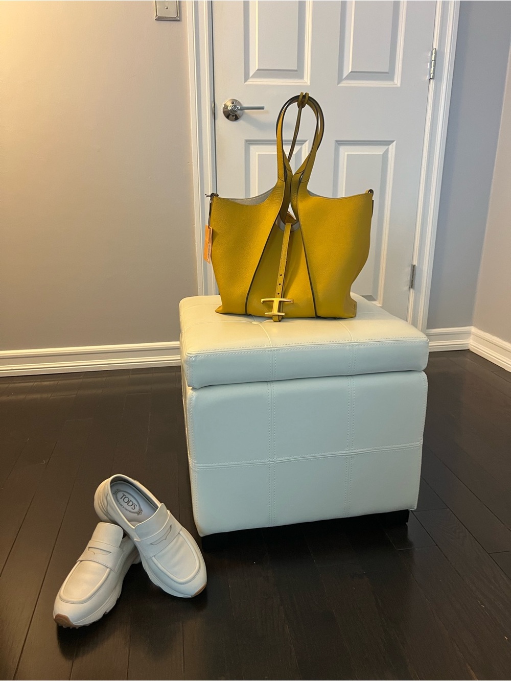 Tod's T-Timeless Mustard Yellow Pebbled Leather Bag with Matching Pouch